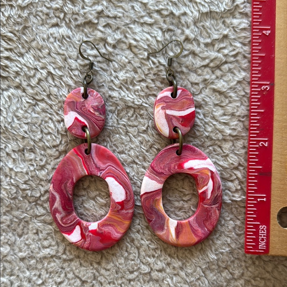 Abstract Swirl Earrings in Red and Pink